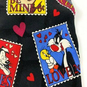 Looney Tunes Mania Men's Novelty Necktie:  Hearts Stamps. Bugs, Tweety +. 1995.